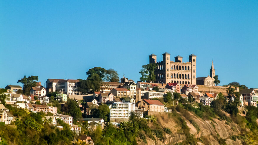 The Rova of Manjakamiadana (palace of the queen)  in Antananarivo, Madagascar, before restoration.