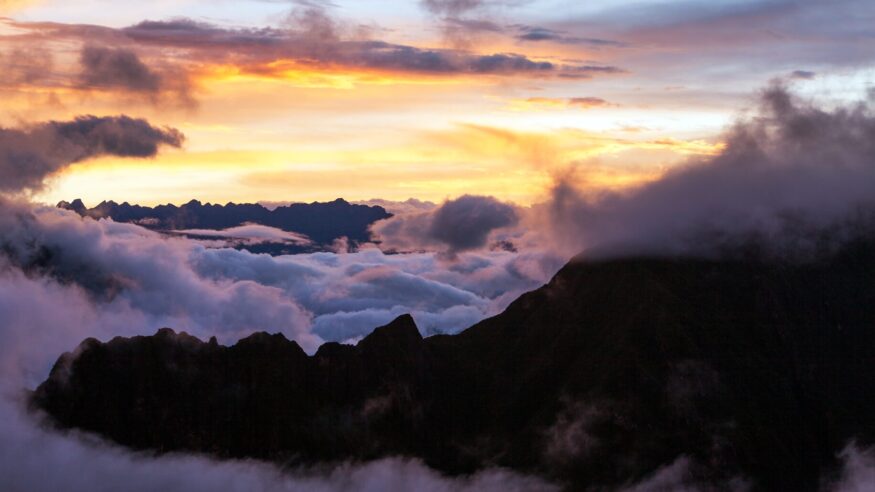 Evening sunset cloudscape view from Peruvian Andes Choquequirao trek Peru