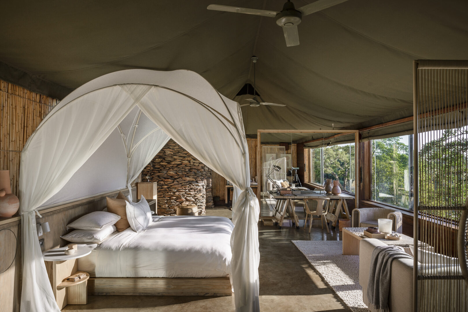 luxury vacation packages: Interior view of suite at the Singita Faru Faru Lodge in Tanzania