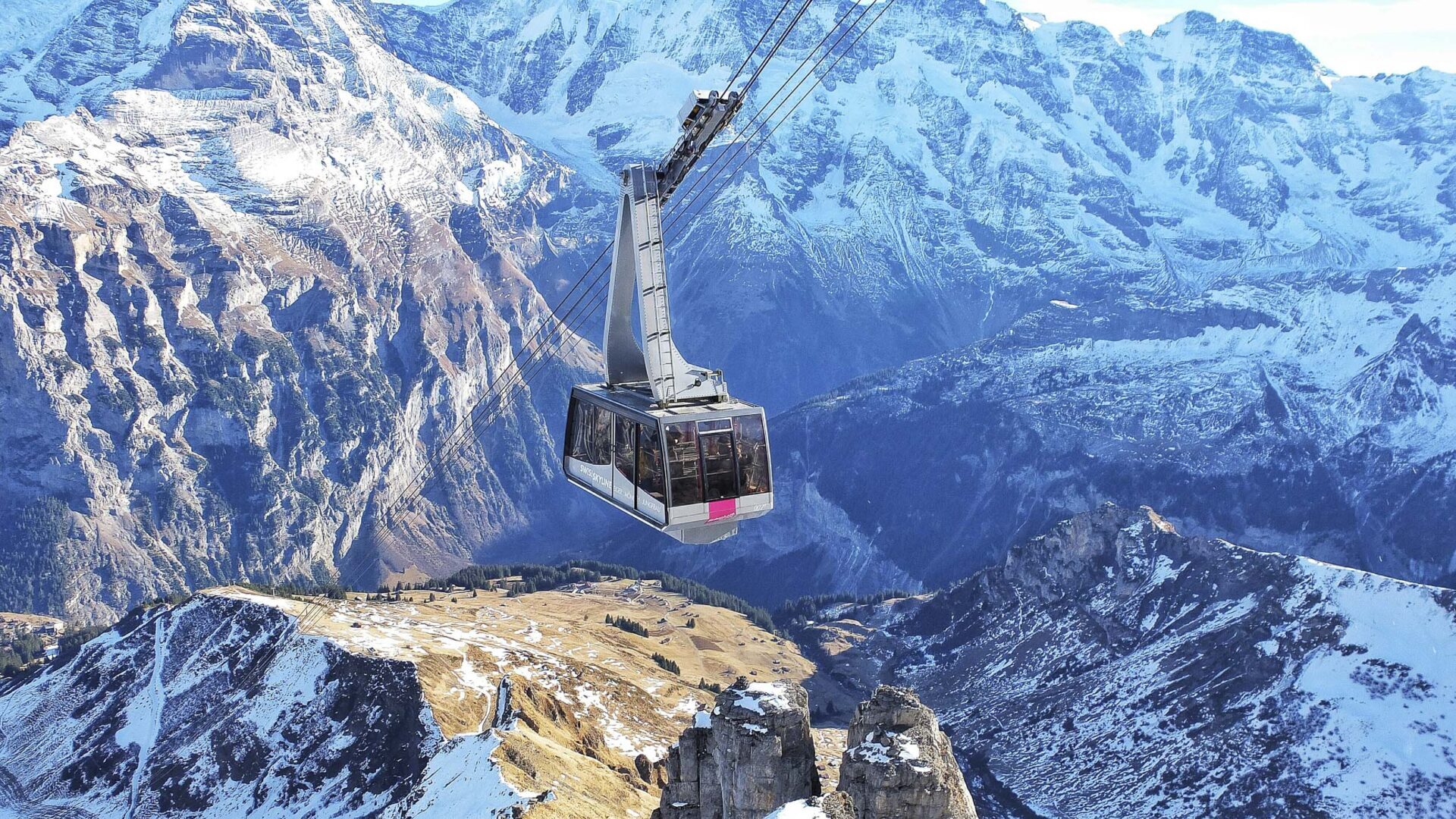 Off the beaten path travel: Cable car in the Swiss Alps