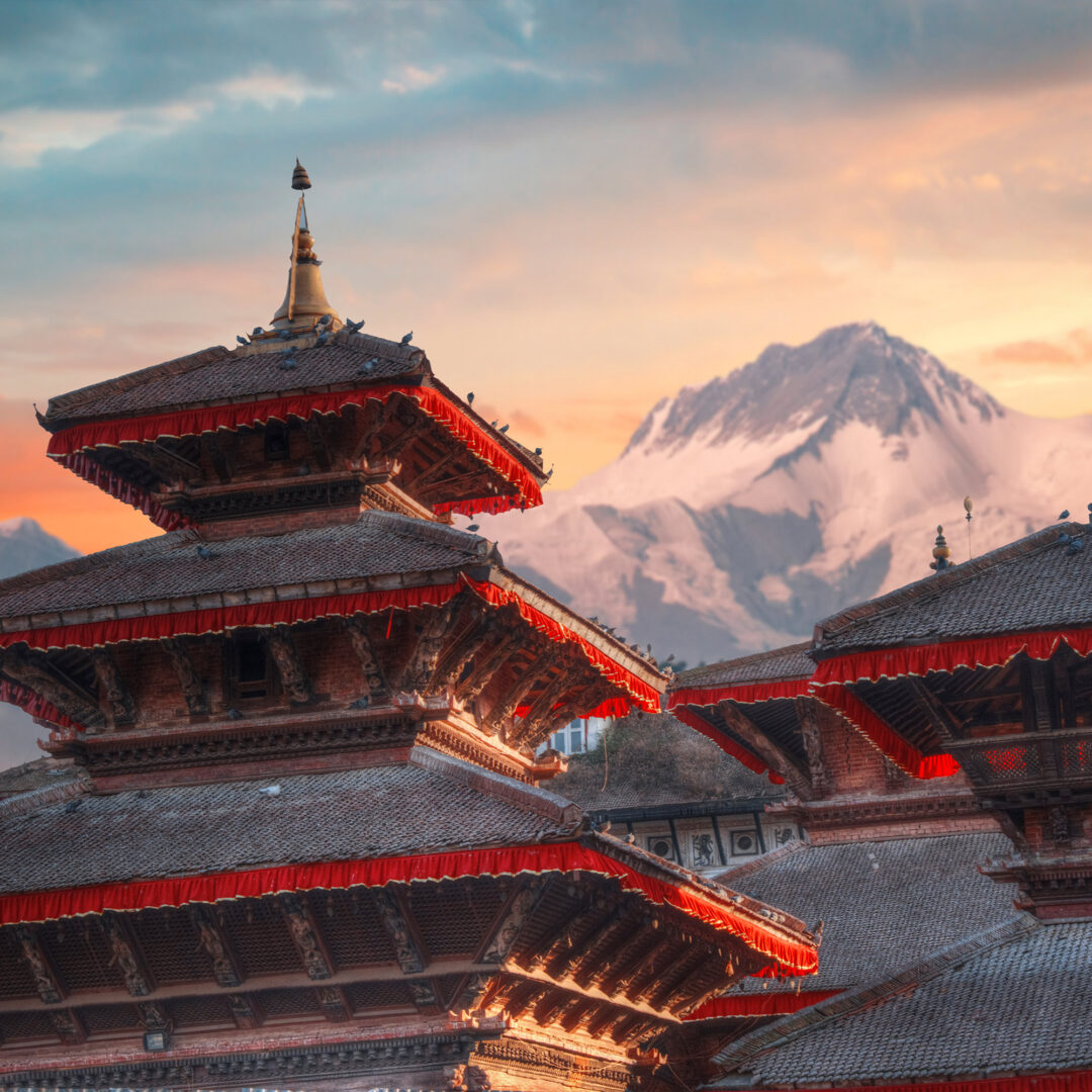 Nepal temple with Mountain behind