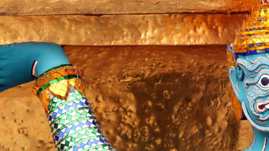 Guardian statue (yak) at the temple Wat phra kaew in the Grand palace area,