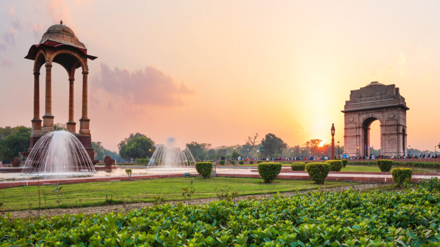 India Gate at sunset in New Delhi