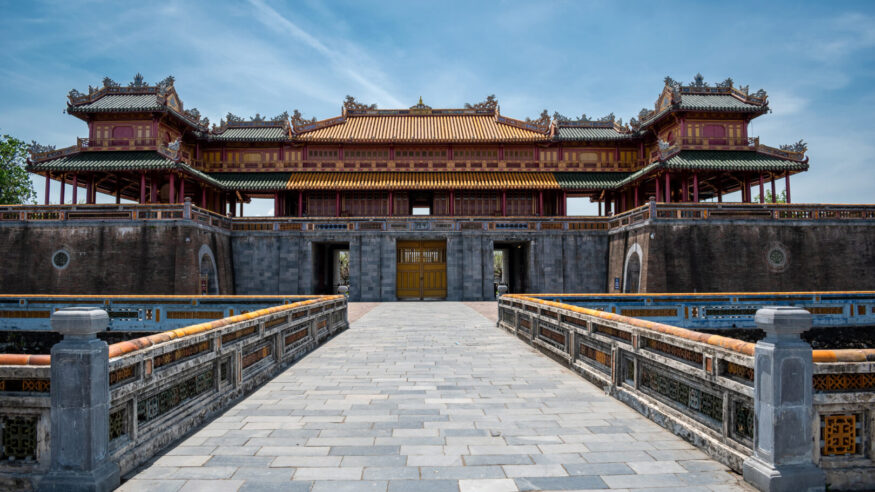 Panoramic view of the Imperial Citadel of Hue. Exterior view of the Imperial Citadel of Hue, Vietnam. Beautiful architecture of the Imperial Citadel of Hue, Vietnam. Architectural photo
