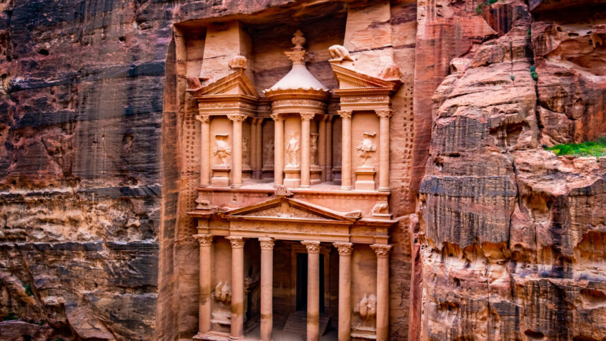 Magnificant and famous facade in Petra Jordan, the treasury or Al Khazna