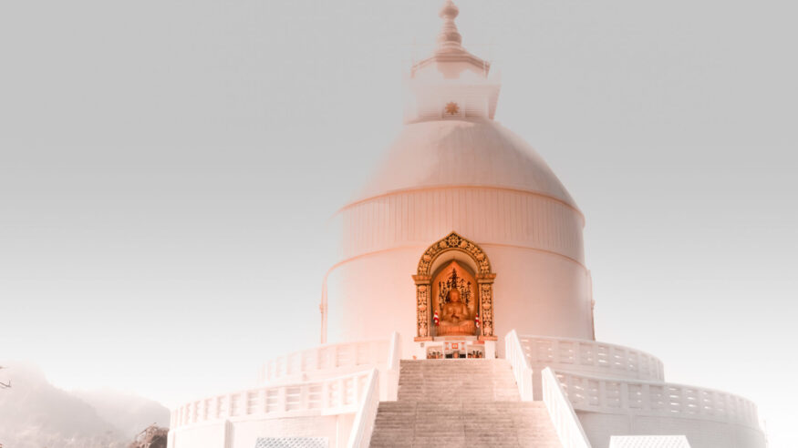 World Peace Stupa in Pokhara  on a foggy day