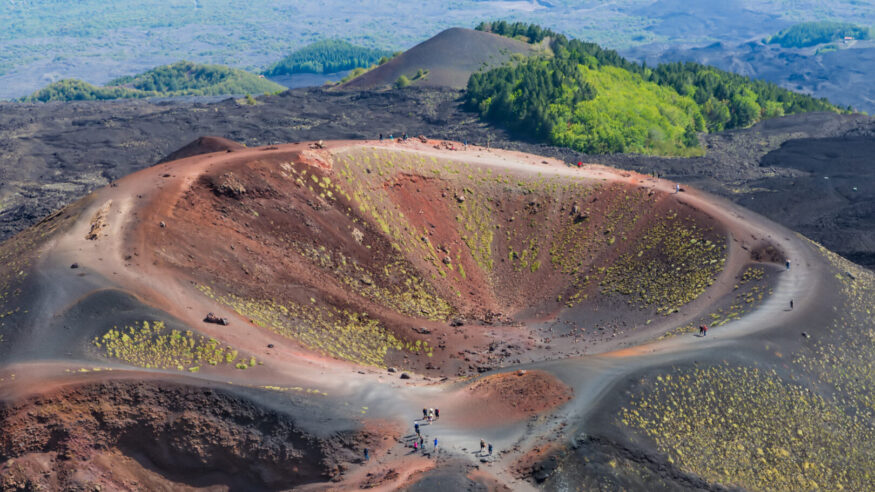 Aerial view of Silvestri crater at the slopes of Mount Etna at Sicily, Italy