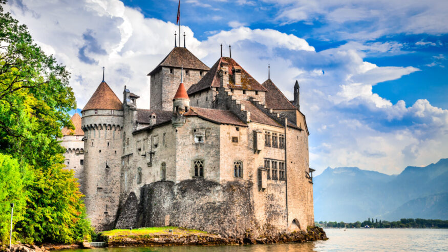 CHILLON CASTLE - SWITZERLAND - 18 AUGUST 2011. Chillon Castle, Switzerland. Montreaux, Lake Geneve, one of the most visited castle in Swiss, attracts more than 300,000 visitors every year.