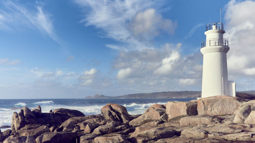 Lighthouse in the in Muxia Coast, Galicia, Northern Spain. This is one of the last stages in the jacobean route along with the visit to the cape of the Finisterre.