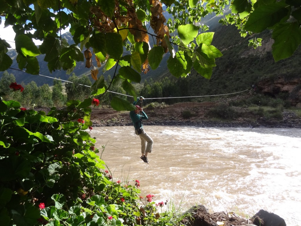 Zip-lining over the Urubamba River