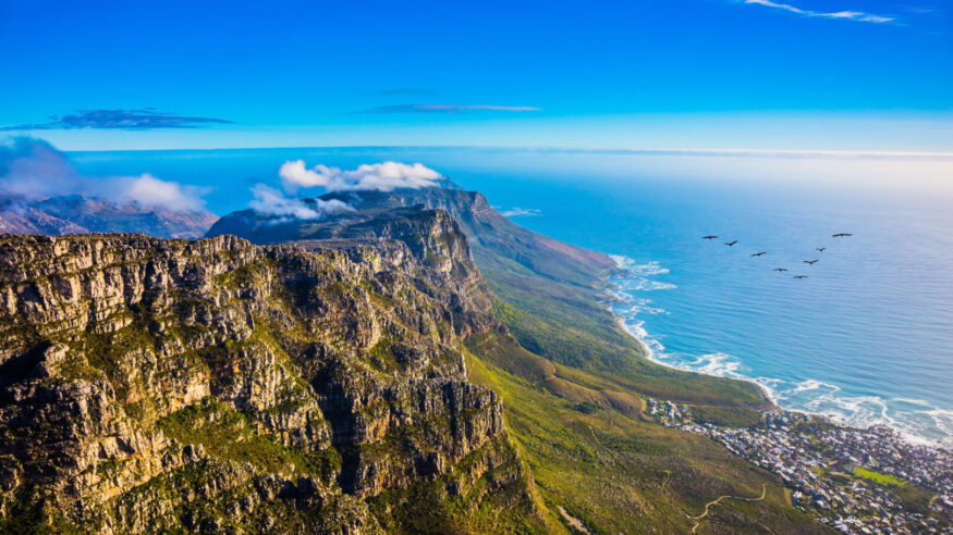 Top view of the Atlantic Ocean. National Park Table Mountain, South Africa, Cape Town